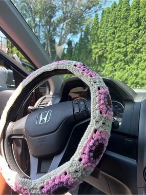 Handmade Crochet Steering Wheel Cover in Pink and Cream